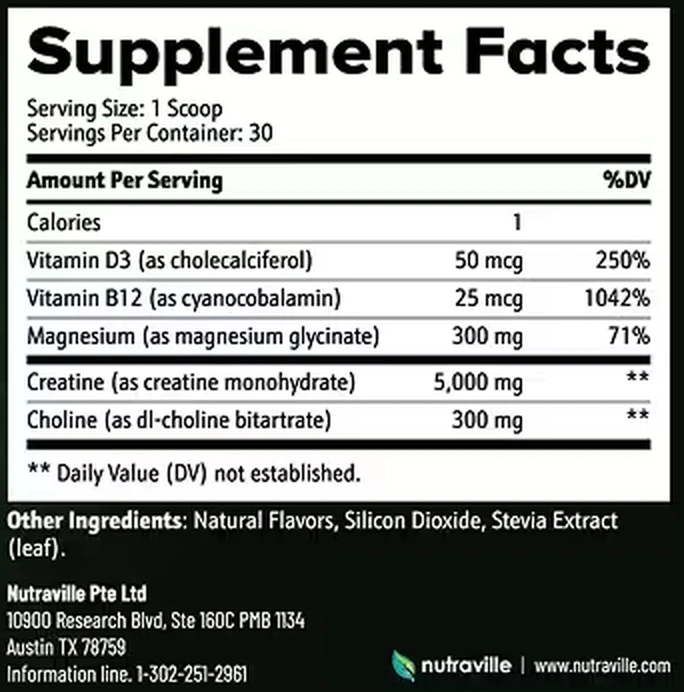 Photo crop of the printed MemoryFuel Supplement Facts panel from the maker's label artwork